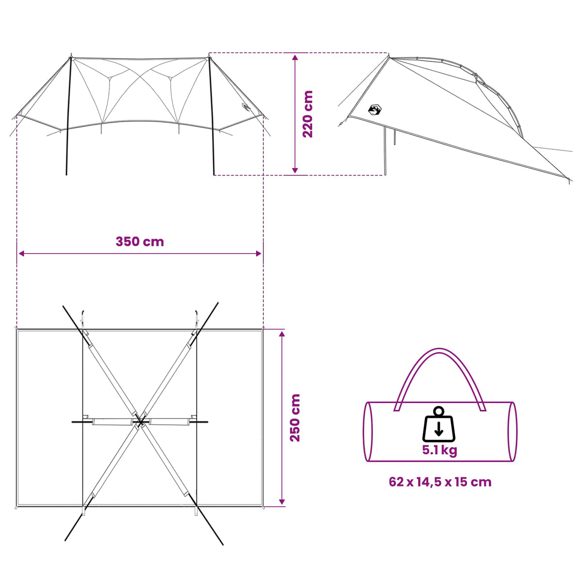 vidaXL Car Tent 350 x 250 cm Army Green Polyester and Steel