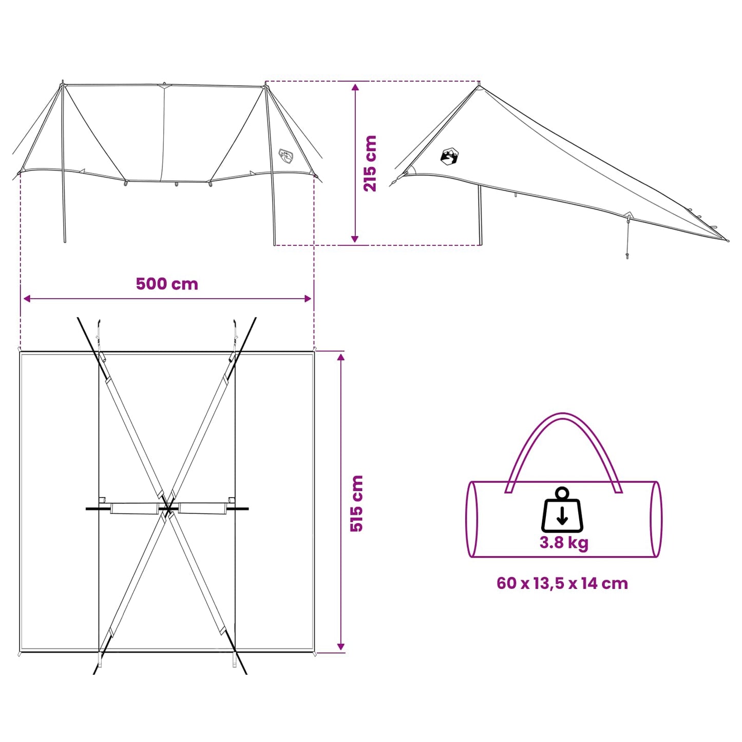vidaXL Vehicle Awning Blue 500 x 515 x 215 cm Polyester and Steel
