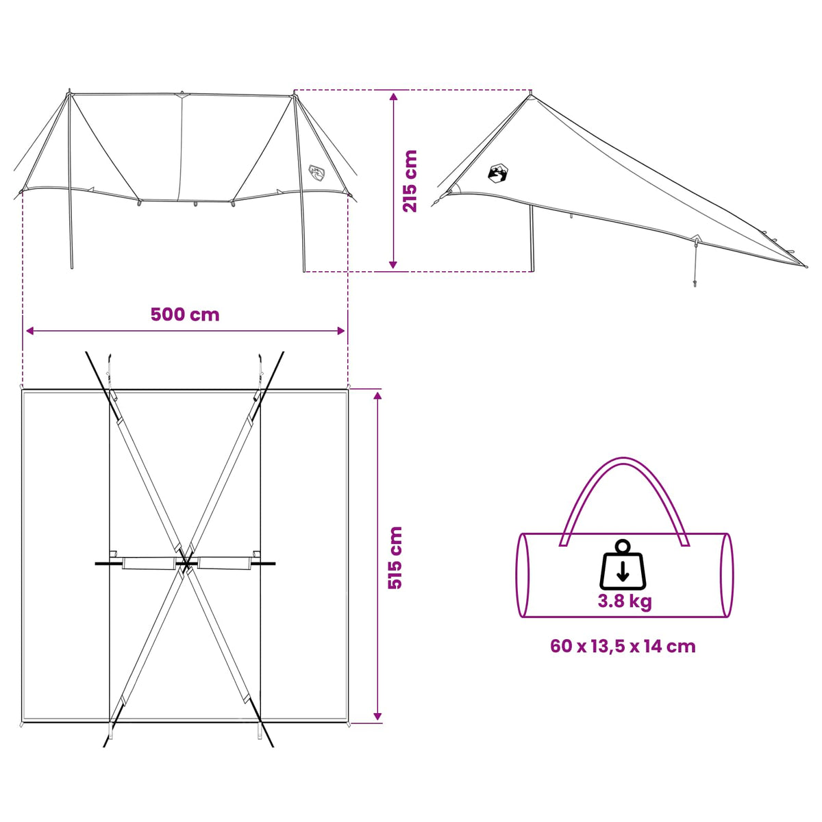 vidaXL Vehicle Awning Army green 500 x 515 x 215 cm