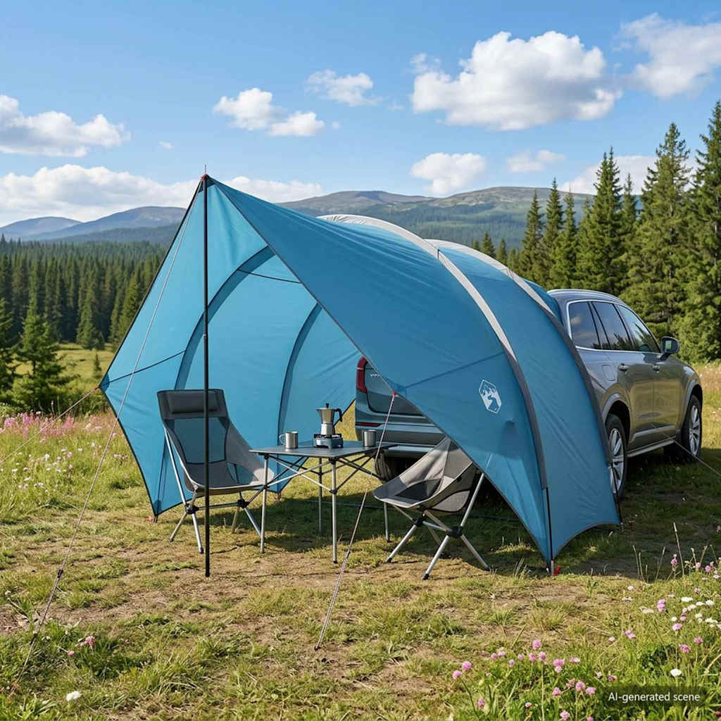 vidaXL Tailgate Awning Water-resistant Blue 405 x 280 x 220 cm