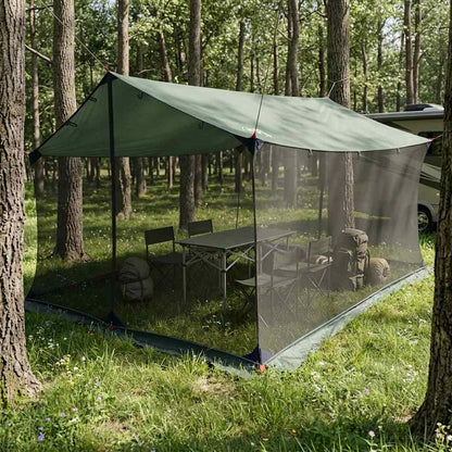 vidaXL Camping Tarp with Mesh Walls Army Green 340 x 260 x 220 cm
