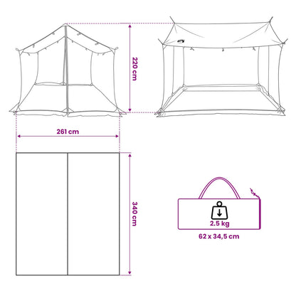 vidaXL Camping Tarp with Mesh Walls Army Green 340 x 260 x 220 cm
