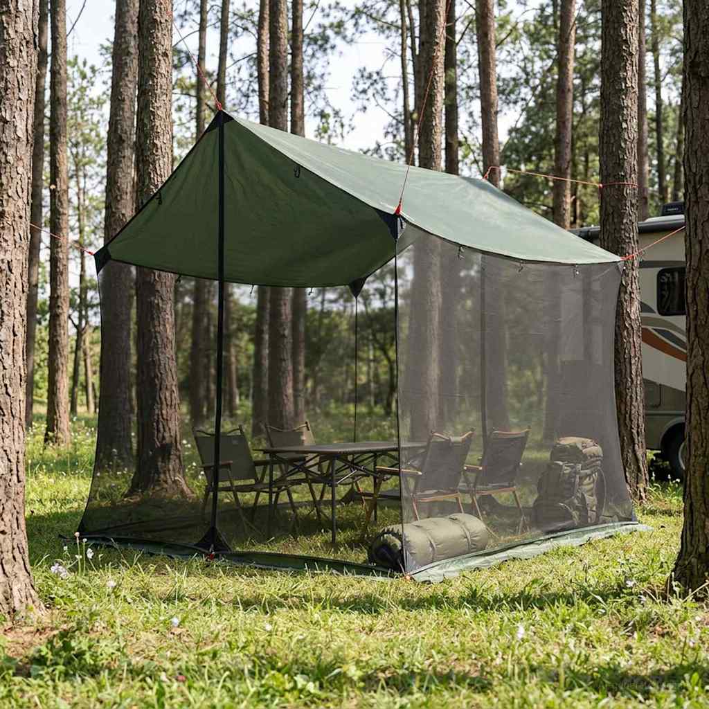 vidaXL Camping Tarp with Mesh Walls Army Green 270 x 210 x 210 cm