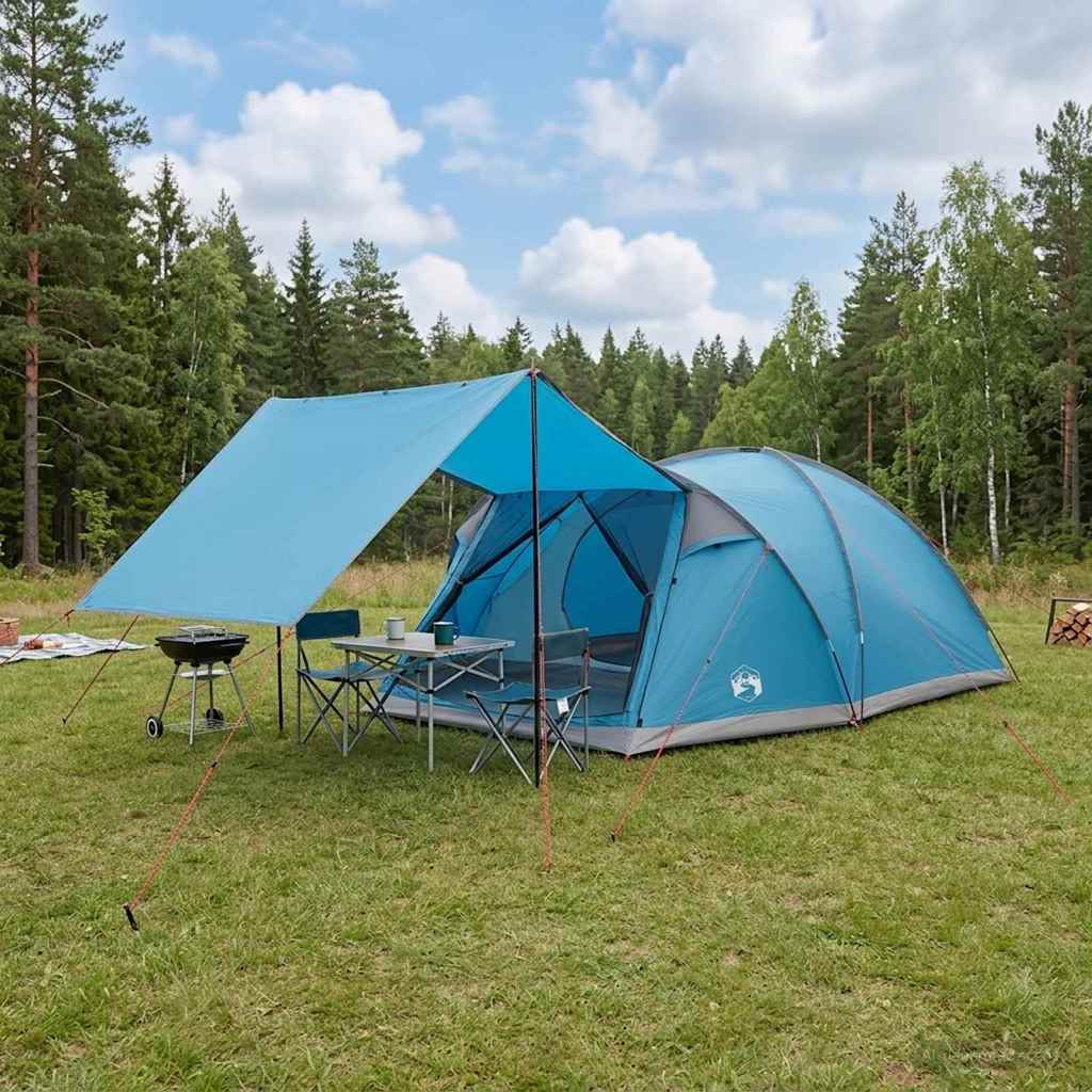 vidaXL Cabin Tent with Roof Blue 8-Person Polyester and Steel