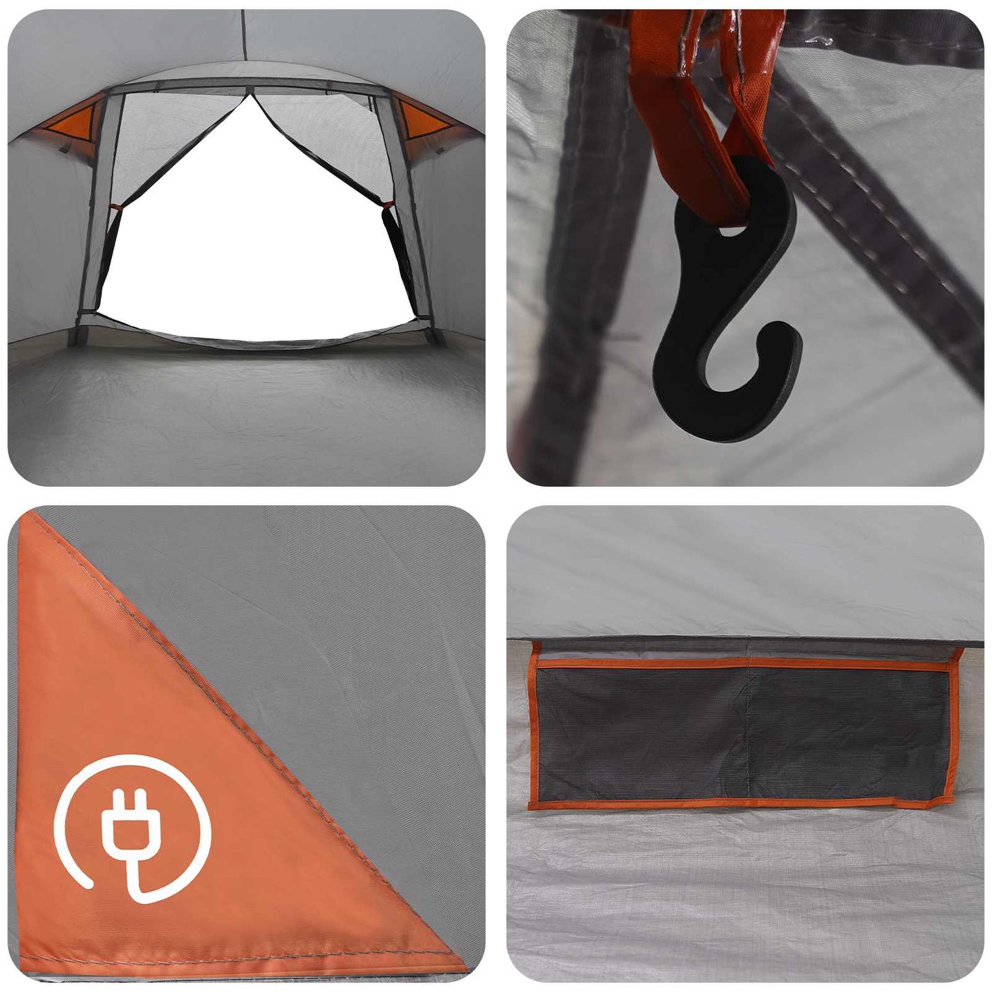 vidaXL Cabin Tent Grey and Orange 8-Person Polyester and Steel
