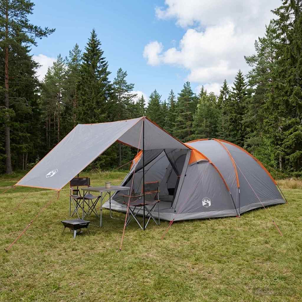 vidaXL Cabin Tent Grey and Orange 8-Person Polyester and Steel