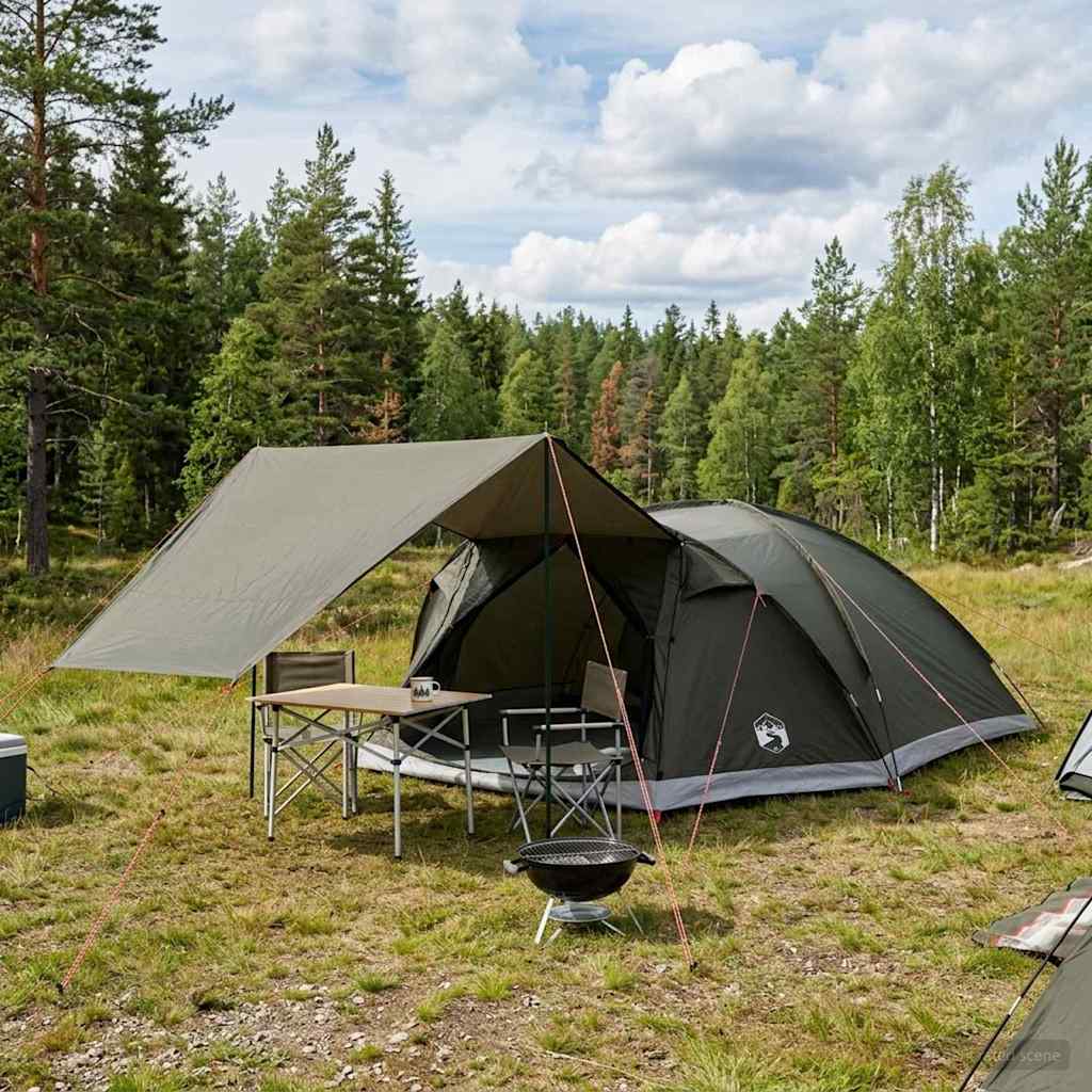 vidaXL Cabin Tent with Roof Army green 8-Person Polyester and Steel