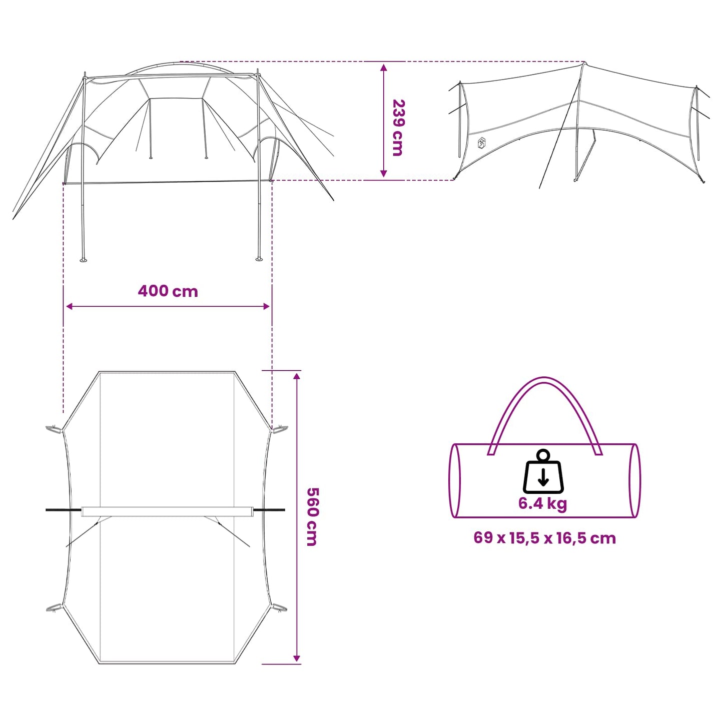 vidaXL Camping Tarp Water-resistant Grey and Orange 550 x 400 x 230 cm