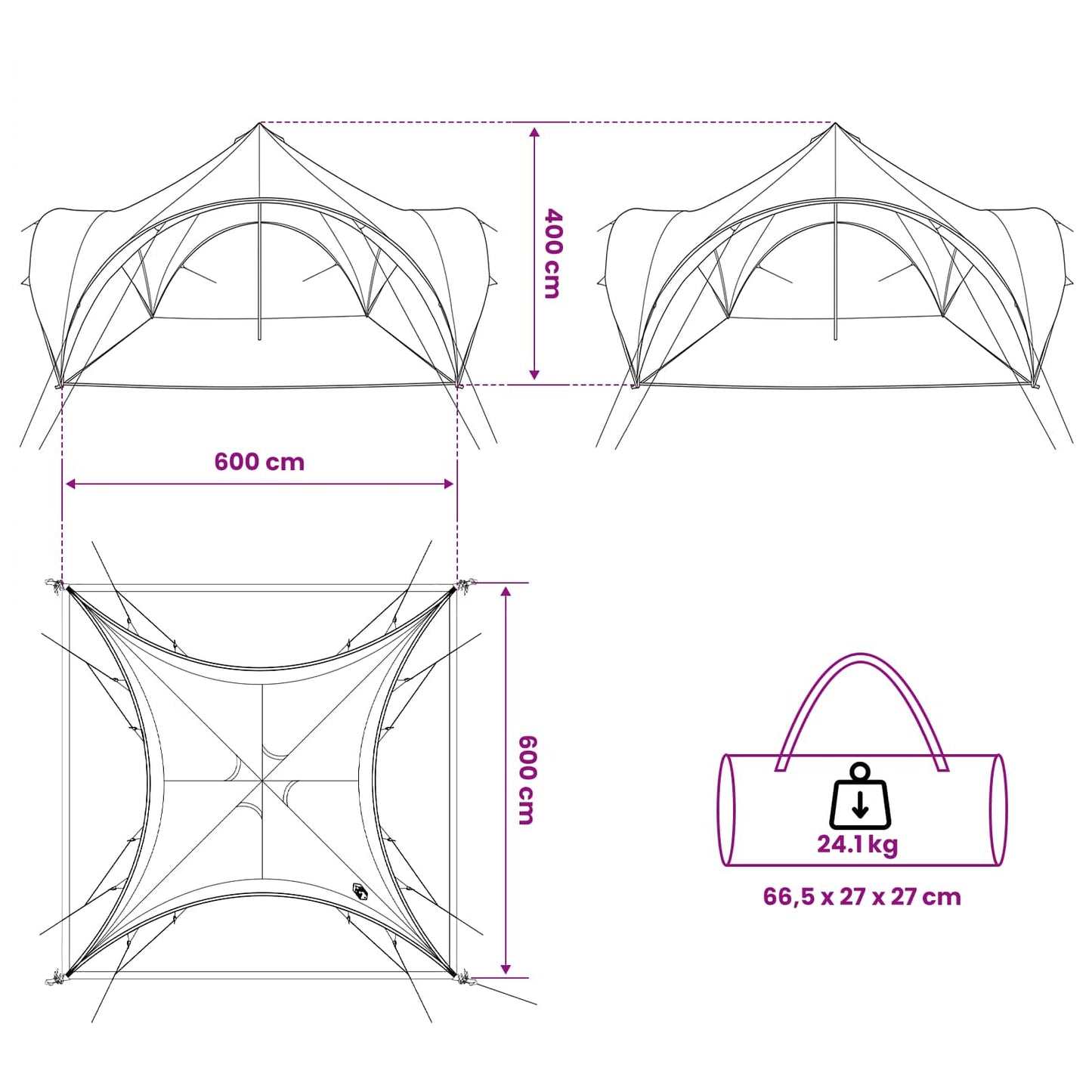 vidaXL Party Tent Green 600 x 600 x 400 cm Polyester and Steel