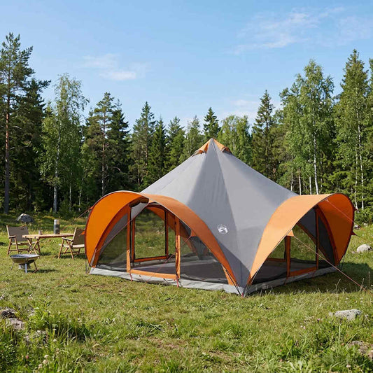 vidaXL Tipi Tent Grey and Orange 18-Person Polyester and Steel
