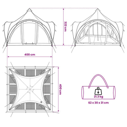 vidaXL Tipi Tent with Roof Green 6-Person Polyester and Steel