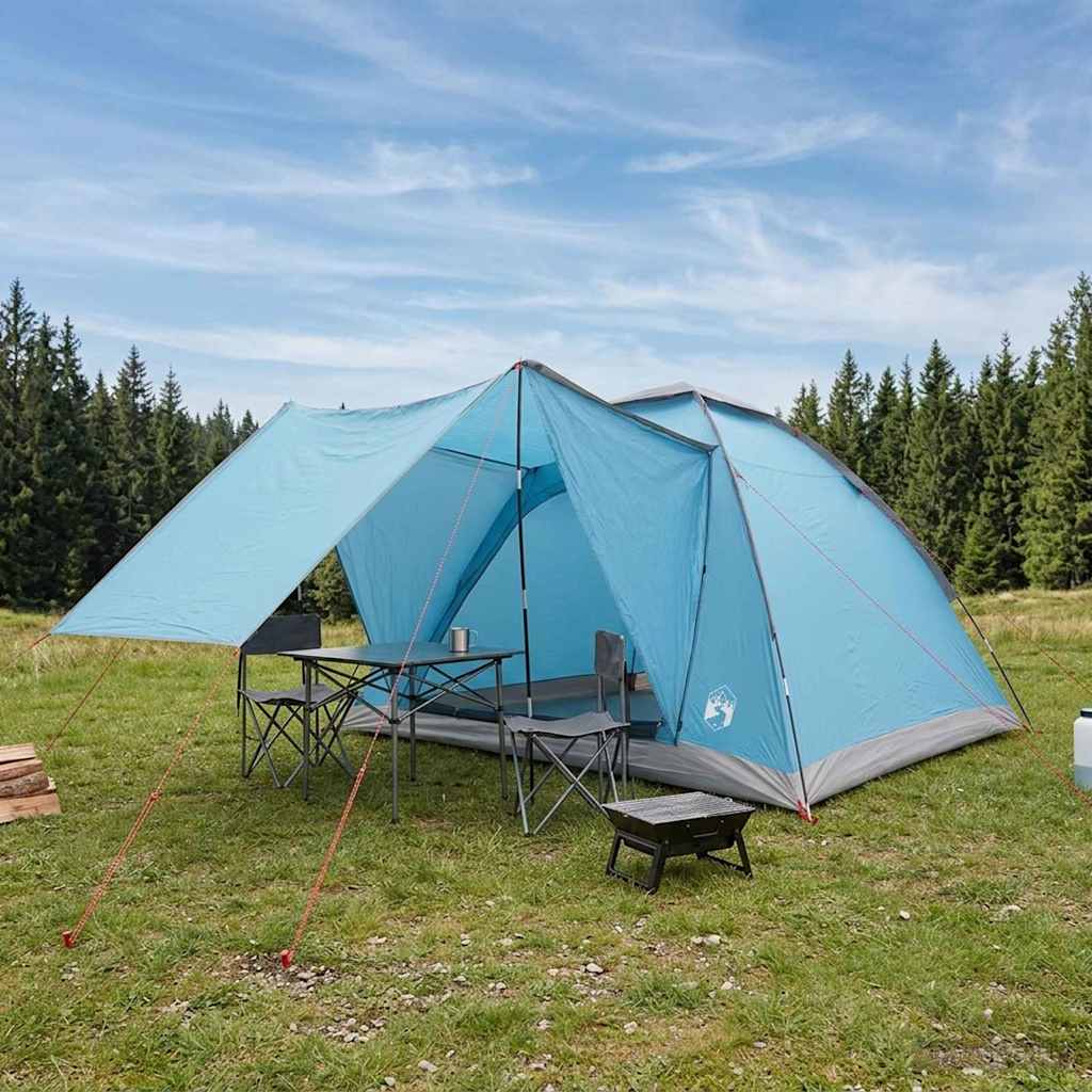 vidaXL Camping Tent with Roof Blue 4-Person Polyester and Steel