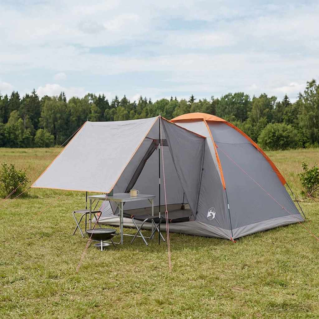 vidaXL Camping Tent Grey and Orange 4-Person Polyester and Steel
