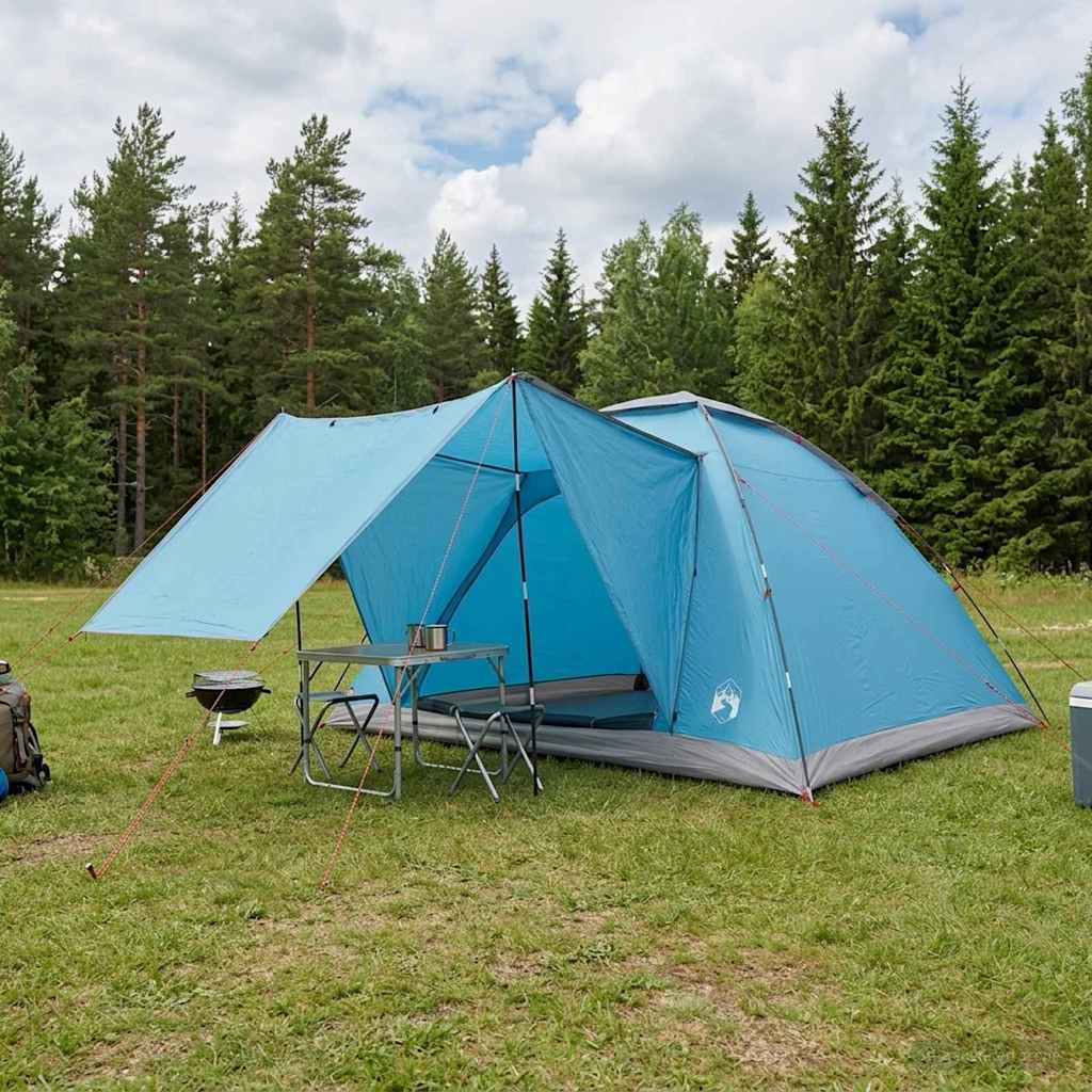 vidaXL Camping Tent with Roof Blue 6-Person Polyester and Steel