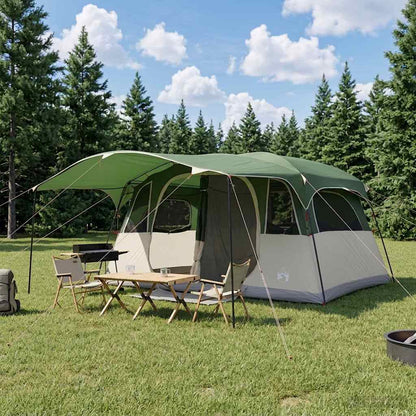 vidaXL Tunnel Tent 10-Person Green Polyester and Steel