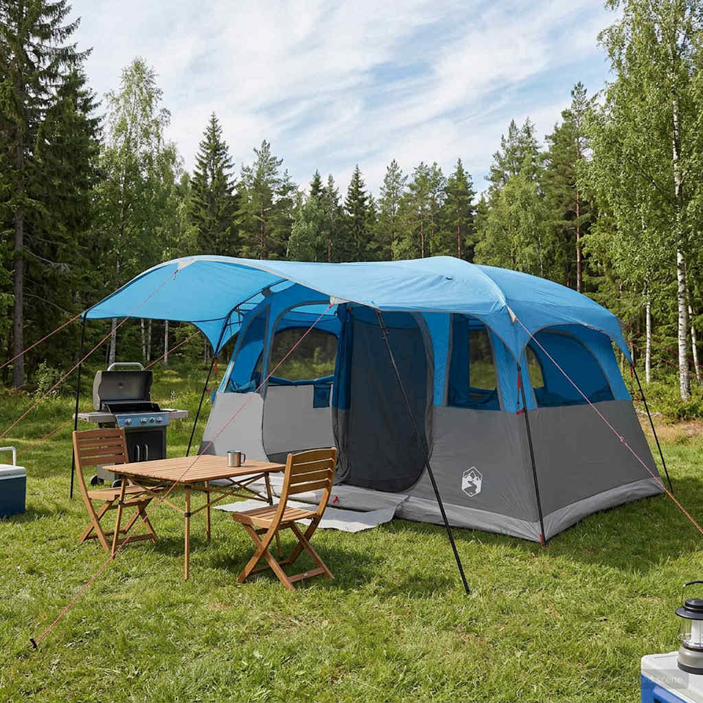 vidaXL Tunnel Tent 10-Person Blue Polyester and Steel