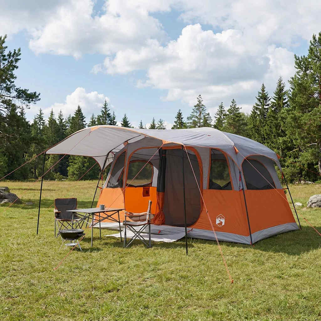 vidaXL Tunnel Tent 10-Person Grey and Orange Polyester and Steel