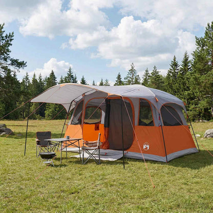 vidaXL Tunnel Tent 10-Person Grey and Orange Polyester and Steel