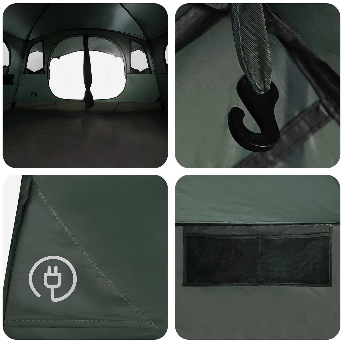 vidaXL Tunnel Tent Army Green 366 x 244 x 198 cm Polyester and Steel