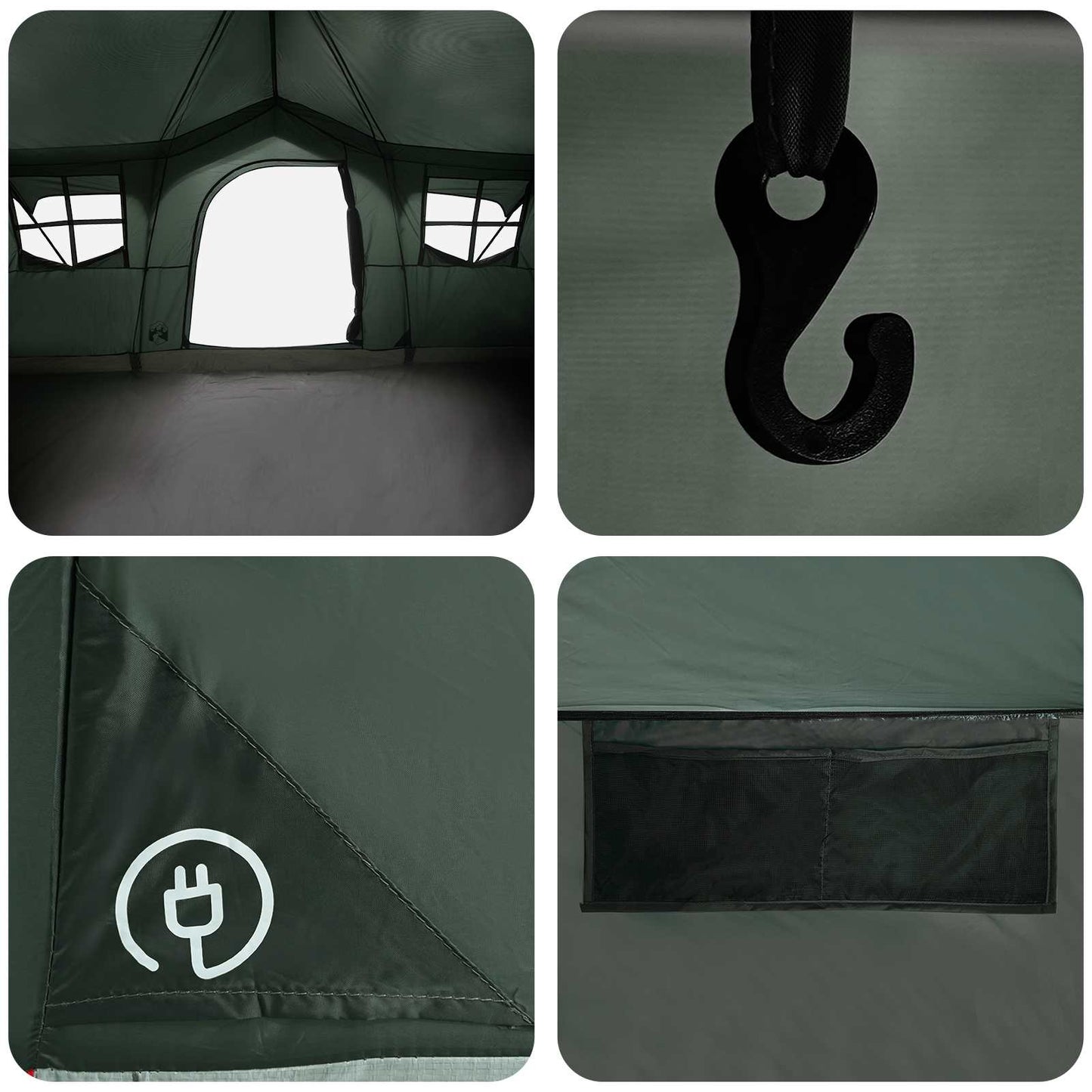 vidaXL Family Tent Army Green 487 x 340 x 216 cm Polyester and Steel