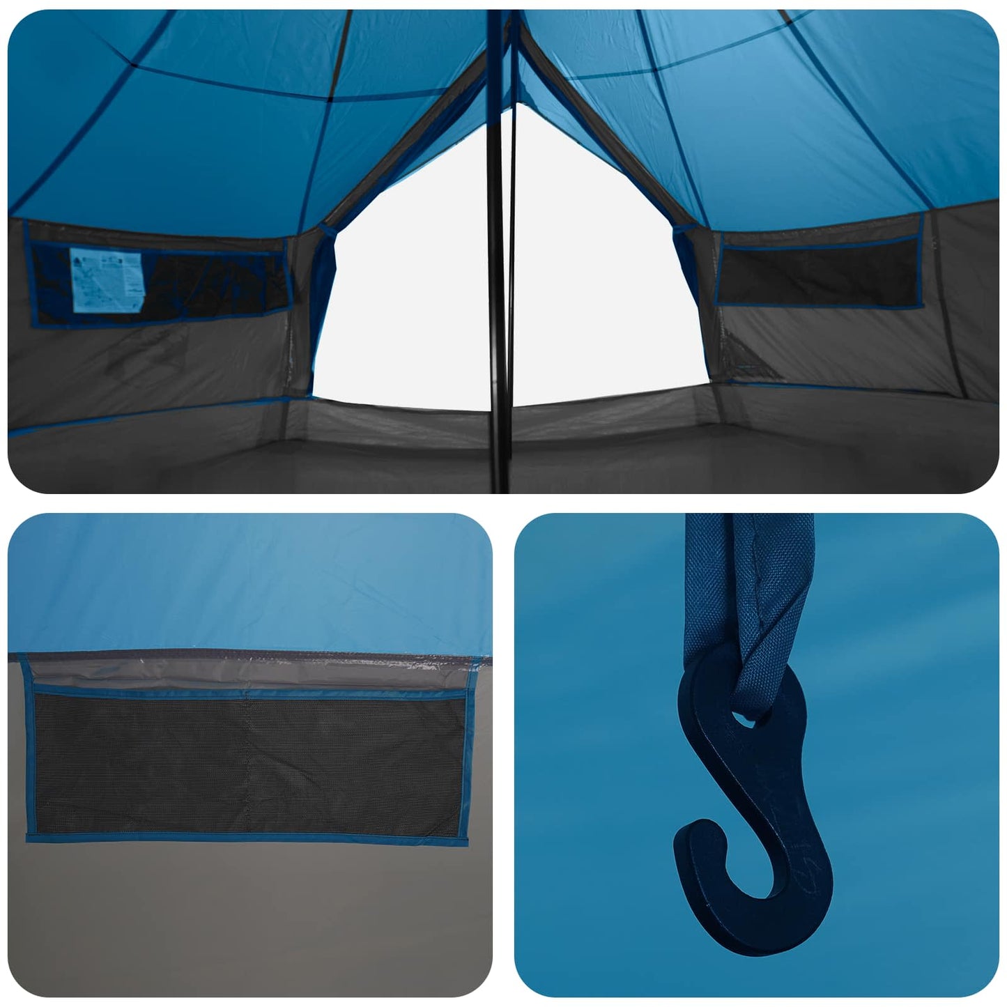 vidaXL Tipi Tent with Roof Blue 700 x 700 x 395 cm Polyester and Steel