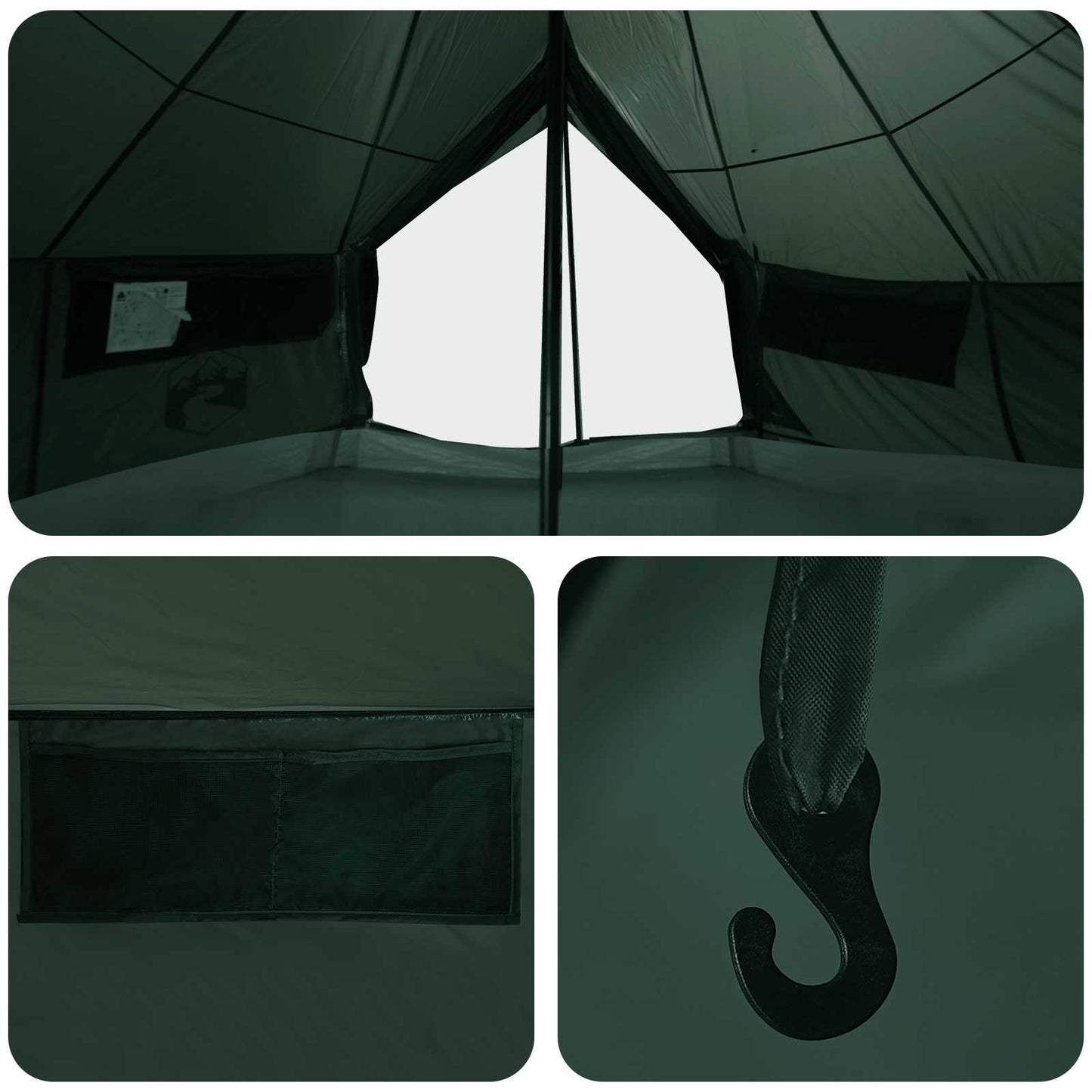 vidaXL Tipi Tent Army Green 700 x 700 x 395 cm Polyester and Steel