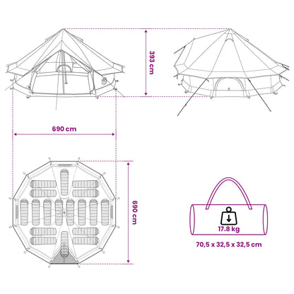 vidaXL Tipi Tent Army Green 700 x 700 x 395 cm Polyester and Steel