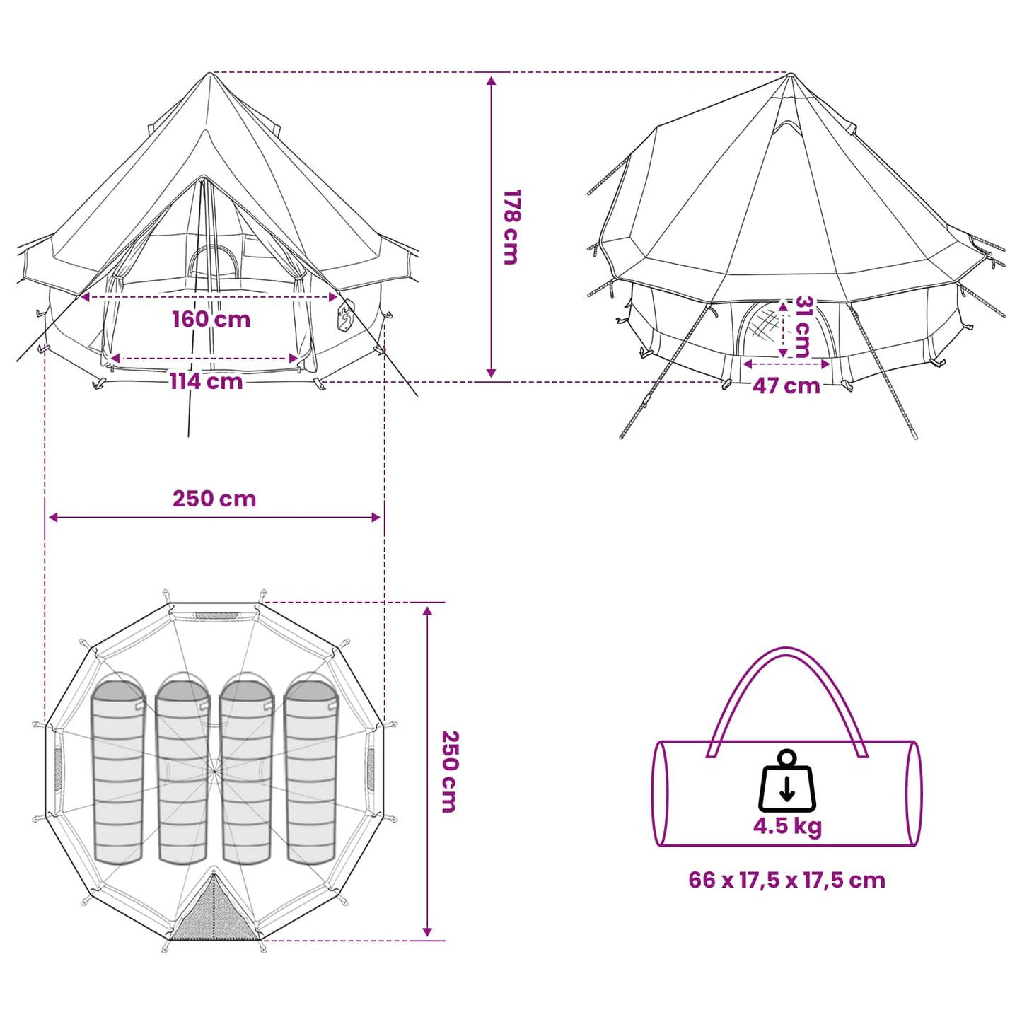 vidaXL Tipi Tent with Roof Green 250 x 250 cm Polyester and Steel
