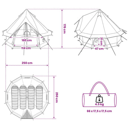 vidaXL Tipi Tent with Roof Green 250 x 250 cm Polyester and Steel
