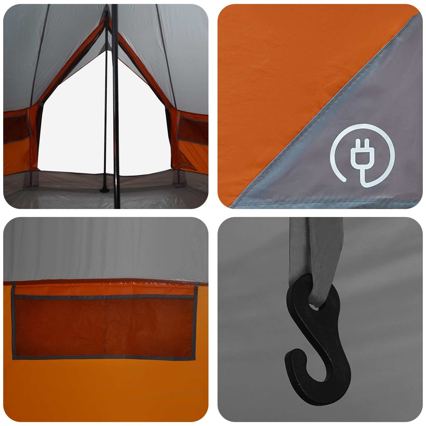 vidaXL Tipi Tent Grey and Orange 250 x 250 cm Polyester and Steel