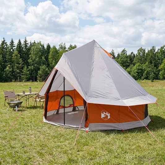 vidaXL Tipi Tent 4-Person Grey and Orange Polyester and Steel