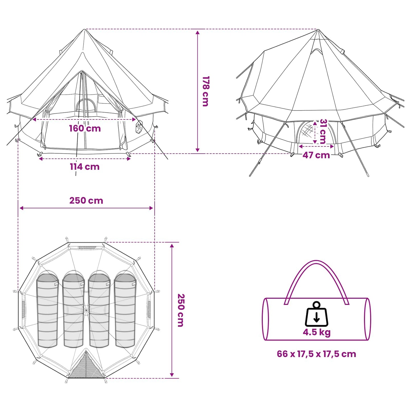 vidaXL Tipi Tent Grey and Orange 250 x 250 cm Polyester and Steel