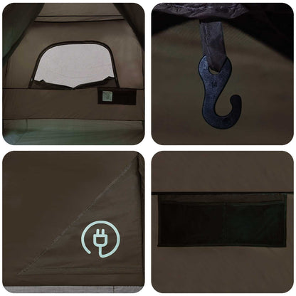 vidaXL Family Tent with Roof Brown Grey 320 x 210 x 180 cm Polyester