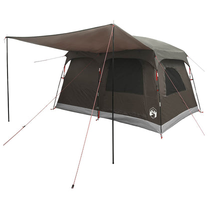 vidaXL Family Tent with Roof Brown Grey 380 x 260 x 190 cm Polyester