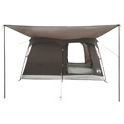 vidaXL Family Tent with Roof Brown Grey 380 x 260 x 190 cm Polyester