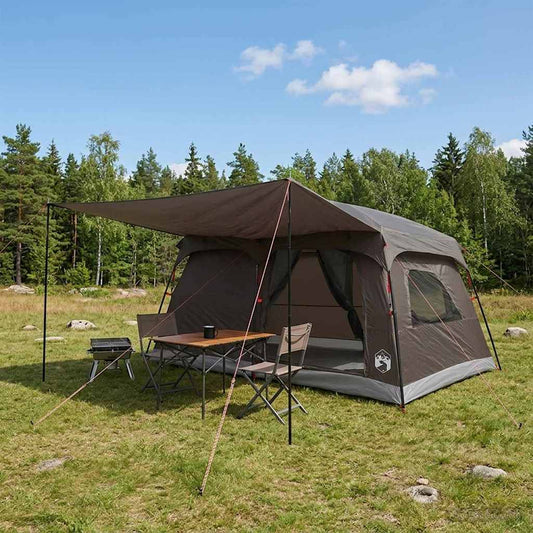 vidaXL Family Tent 10-Person Brown Grey Polyester and Steel
