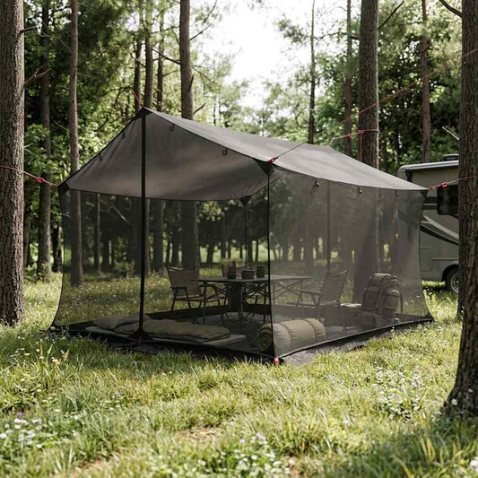 vidaXL Camping Tarp with Mesh Walls Brown Grey 340 x 260 x 220 cm
