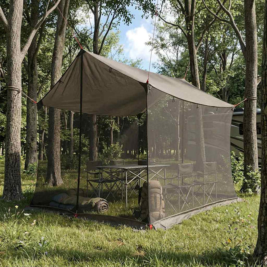 vidaXL Camping Tarp with Mesh Walls Brown Grey 270 x 210 x 210 cm