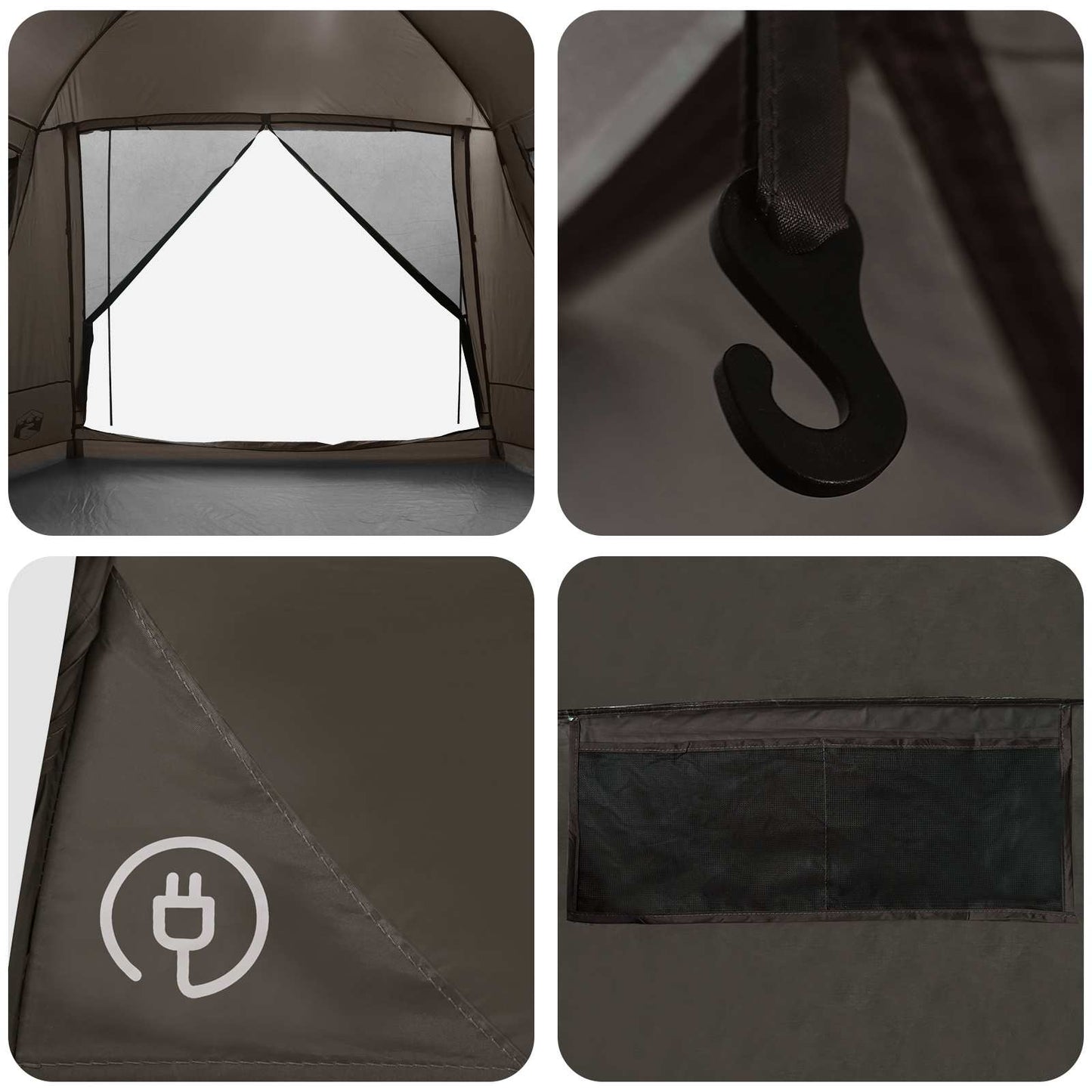 vidaXL Cabin Tent with Roof Brown grey 8-Person Polyester and Steel