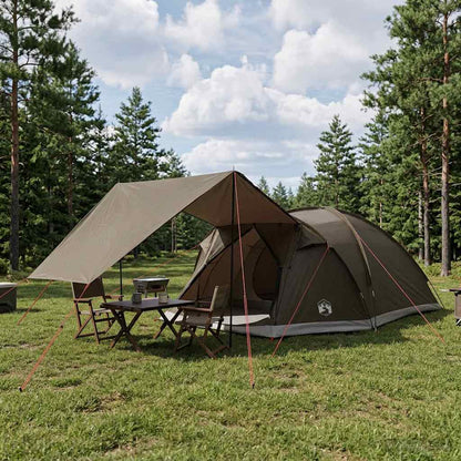 vidaXL Cabin Tent with Roof Brown grey 8-Person Polyester and Steel