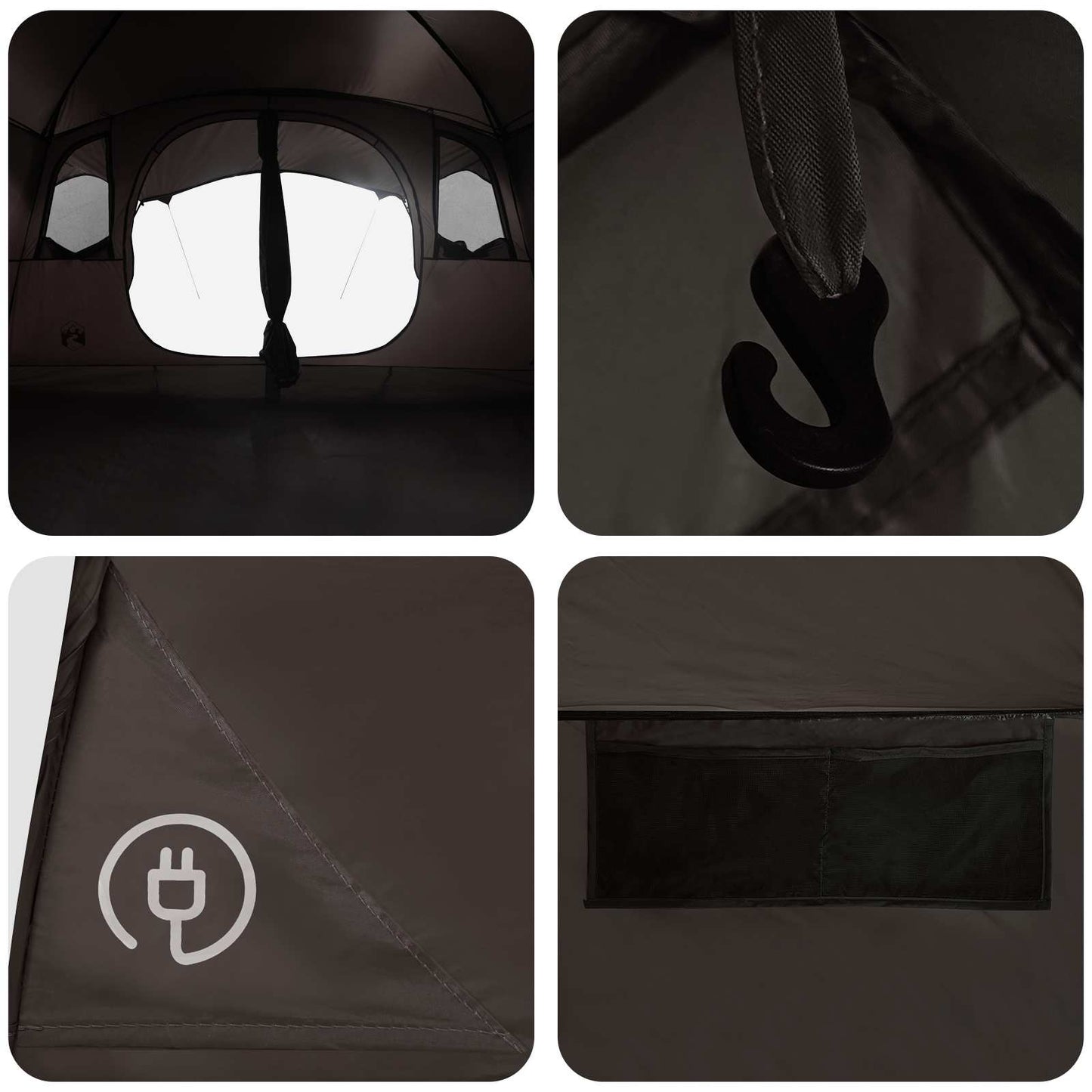 vidaXL Tunnel Tent Brown Grey 366 x 244 x 198 cm Polyester and Steel