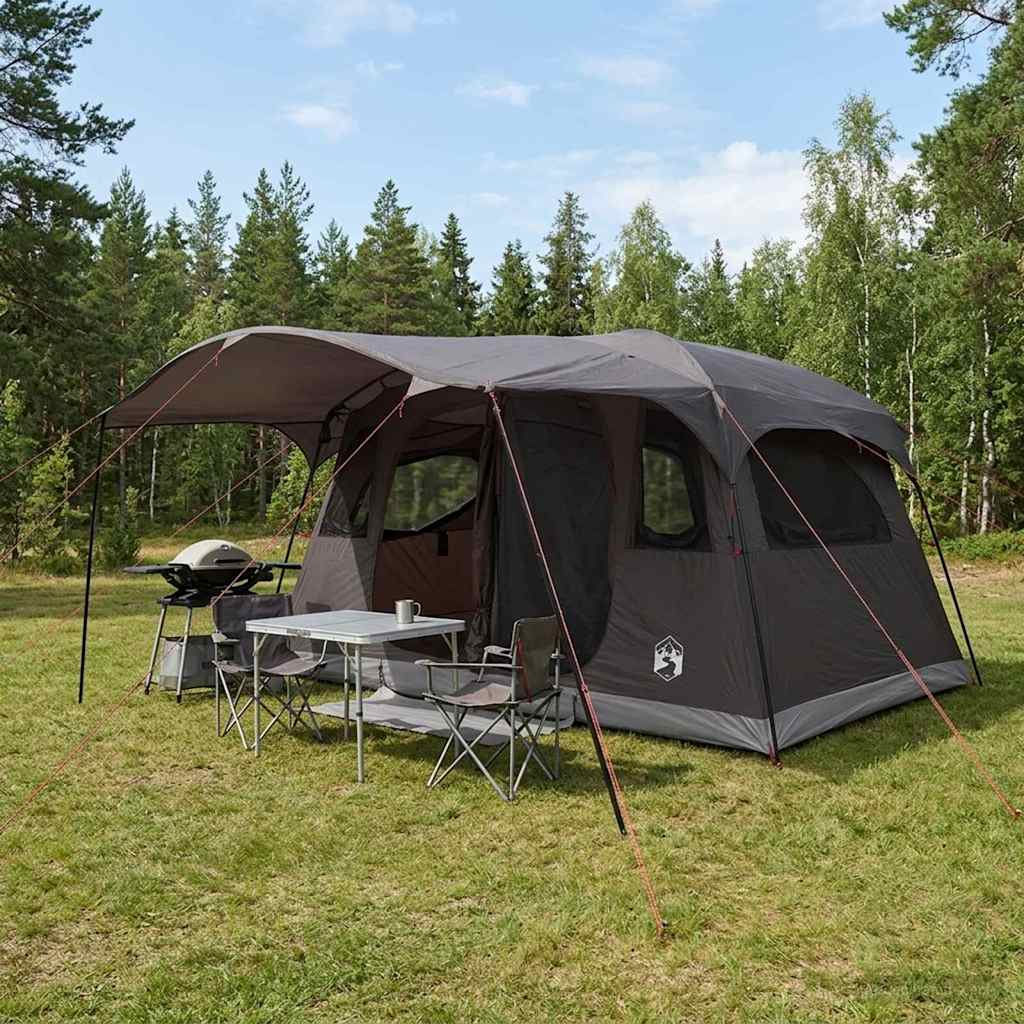 vidaXL Tunnel Tent 10-Person Brown Grey Polyester and Steel