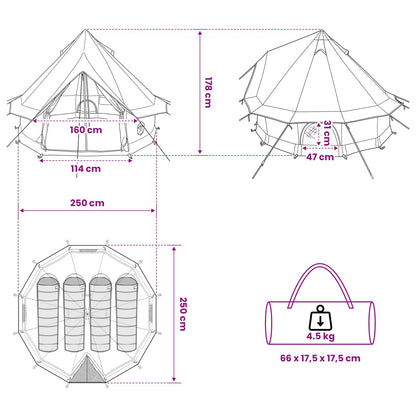 vidaXL Tipi Tent with Roof Brown Grey 250 x 250 cm Polyester and Steel