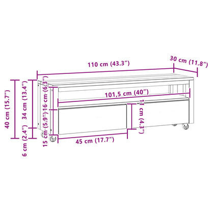 vidaXL TV Cabinet 110 x 30 x 40 cm Natural Solid Teak Wood