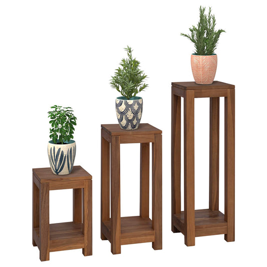 vidaXL Plant Stand 3 pcs Natural 25 x 25 x 80 cm Solid Teak Wood