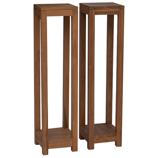 vidaXL Plant Stand 2 pcs Natural 25 x 25 x 100 cm Solid Teak Wood