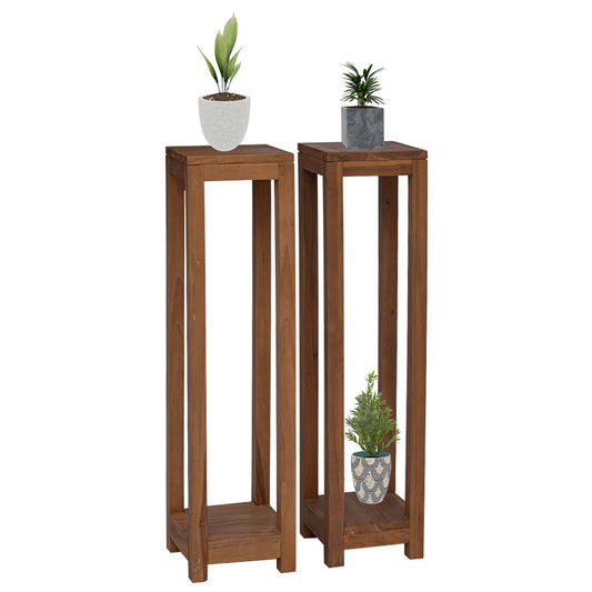 vidaXL Plant Stand 2 pcs Natural 25 x 25 x 100 cm Solid Teak Wood