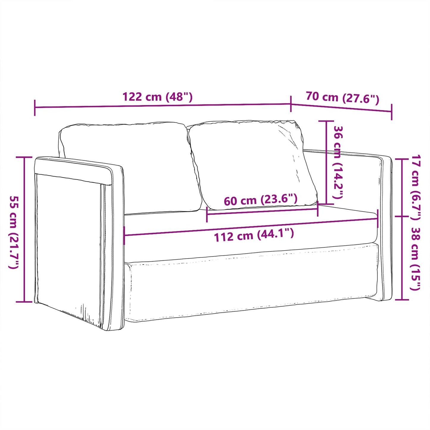 vidaXL Folding Sofa Bed 122 x 70 x 60 cm