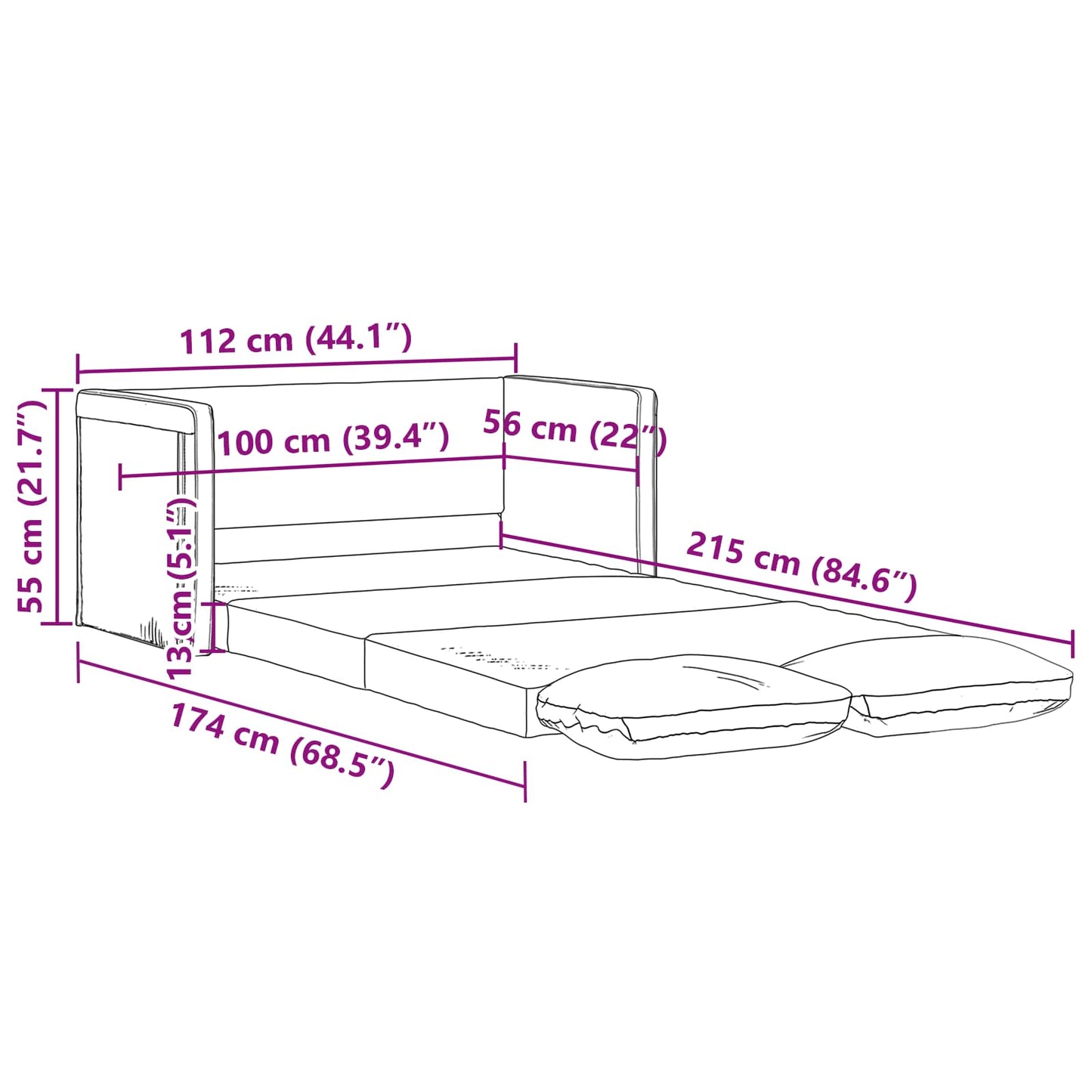 vidaXL Folding Sofa Bed Light Grey 112 x 60 x 55 cm Fabric