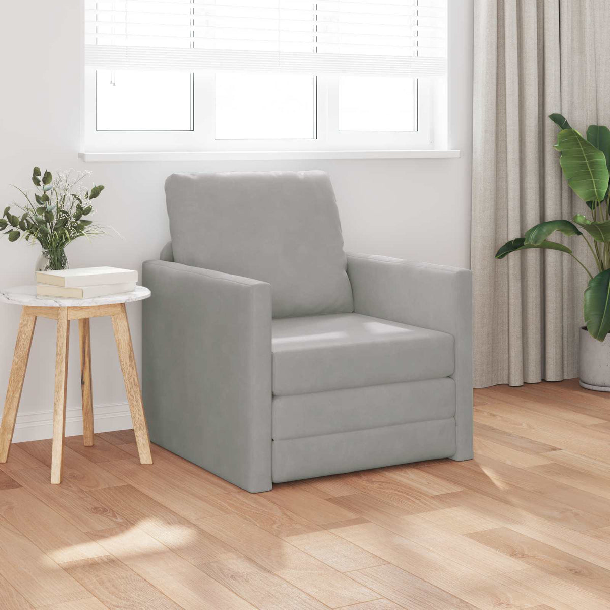 vidaXL Folding Sofa Bed Light Grey 74 x 77 x 81 cm Velvet